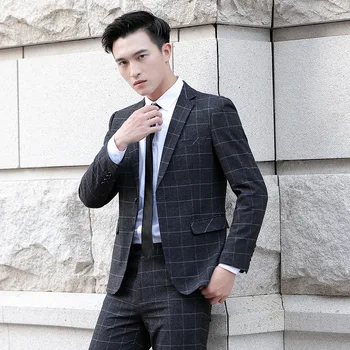 

Suit Good Version Drape Leisure Grid England Wind Gentleman Comfortable Suit Two Piece Suit Slim Fit