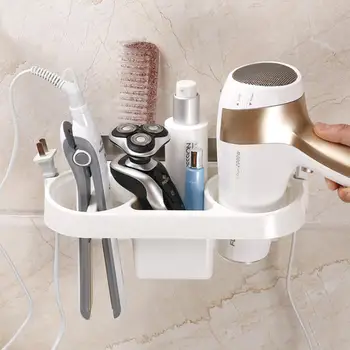 

Hair Dryer Rack Comb Holder Bathroom Storage Organizer Self-adhesive Wall Mounted Hanging Rack Stand for Shampoo Straightener