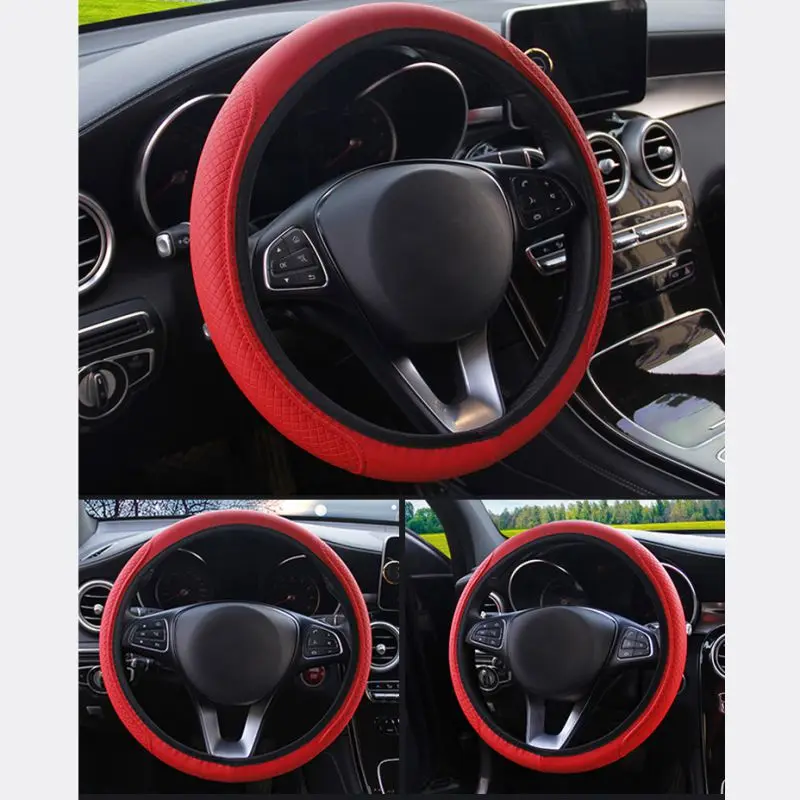 ONEWELL Car Fiber skin Steering Wheel Cover Breathable Car Auto Universal Elastic Skid Proof Steering-wheel Covers Car Styling