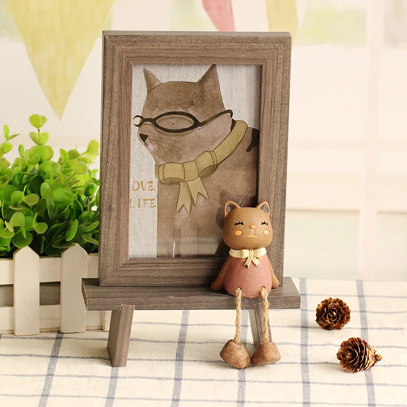 6 Inch Creative Japanese Wood Resin 3D Cartoon Cute Cat Photo Frame Cartoon Desktop Frames Home Decor for Livingroom Kids Gift - Цвет: B