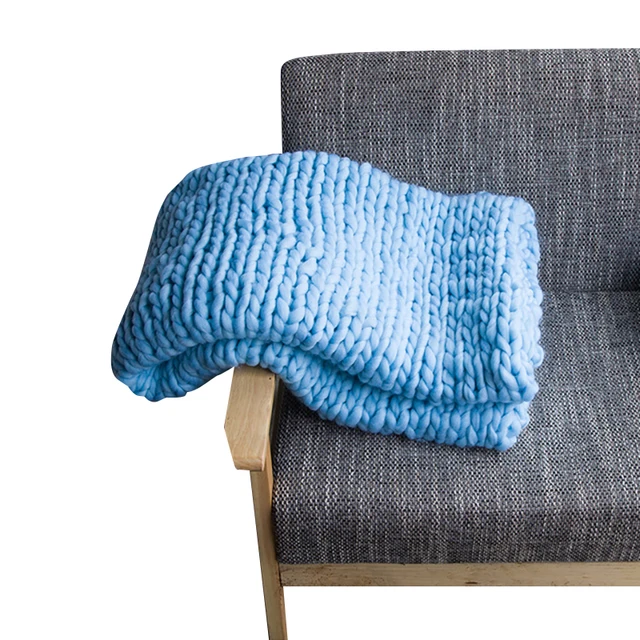 Hand Knitted Chunky Blanket Thick Yarn Weighted Wool Bulky Knitting
