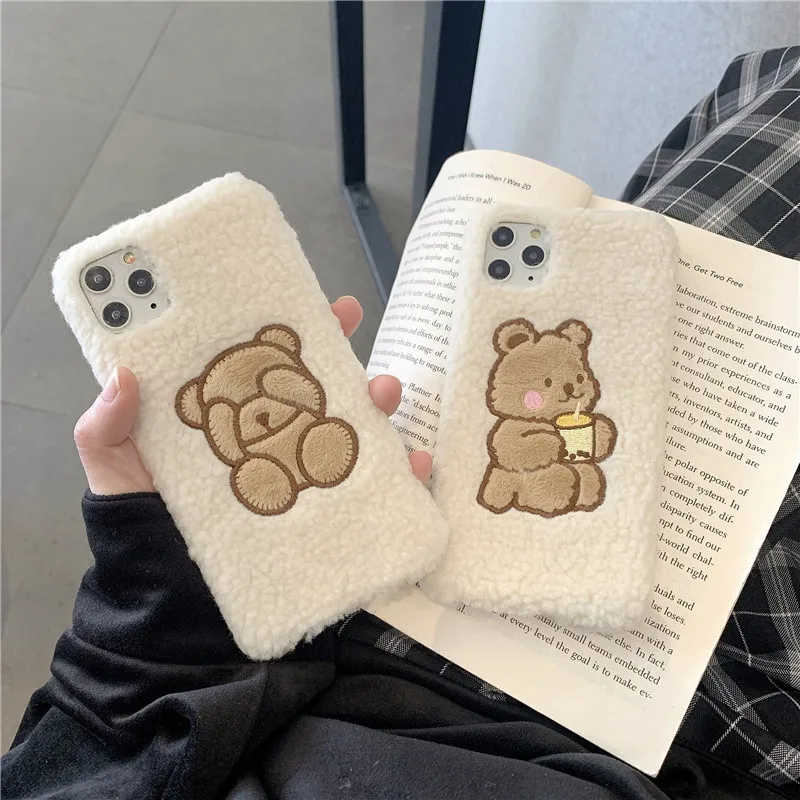 Warm Lamb plush fabric Phone Case For iphone 11 Pro Max 6 6s 7 8 plus Cute Little bear Fuzzy Soft Case For iphone X XR XS Max Warm Lamb plush fabric Phone Case For iphone 11 Pro Max 6 6s 7 8 plus Cute Little bear Fuzzy Soft Case For iphone X XR XS Max