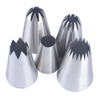 

5pcs/Set Large Russian Icing Piping Pastry Nozzle Tips Baking Tools Cakes Decoration Set Stainless Steel Nozzles Cupcake