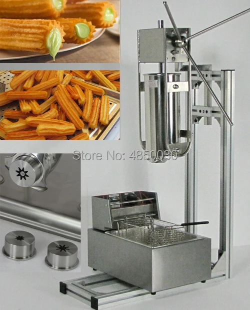 BoTaiDaHong 3L/5L Manual Commercial Spanish Churros Maker Machine with 6/12L Electric Deep Fryer& 4/5 Nozzles Stainless Steel Vertical Manual Spanish Donut Churro Machine 3L Machine 5nozzles with NO Fryer 