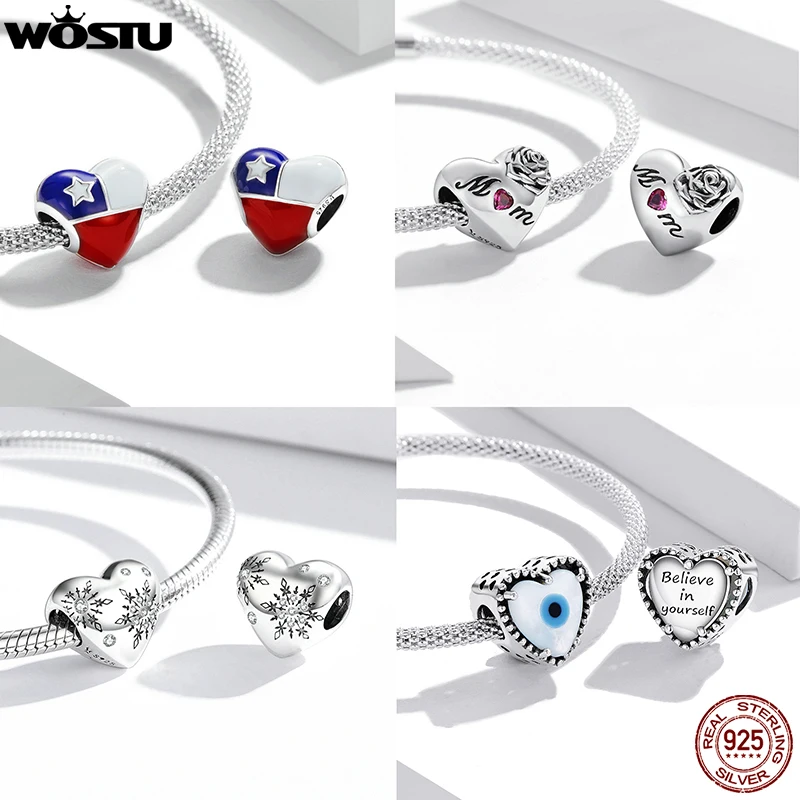 925 Sterling Silver Valentine Family Love Beads Charms Fit Original Bracelet Bangle Photo Heart Bead Jewelry Making beads charms sterling silver jewelry beads jewelry sterling silver beads charm bead jewelry making