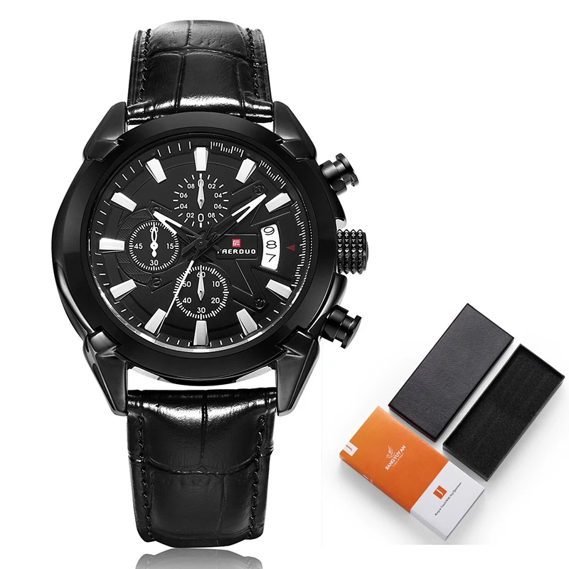 black with box Серебристые мужские s часы лучший бренд класса люкс хронограф мужские часы кожаные роскошные водонепроницаемые спортивные часы Мужские наручные часы - Цвет: black with box