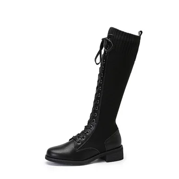 

Women'S Winter Genuine Leather Black Martin Boots 2019 Autumn Winter New High Boots Solid Plus Velvet Martens Woman Snow Boots