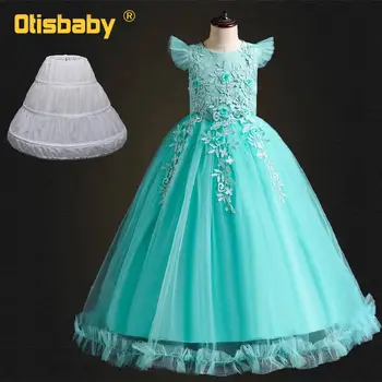 

Teenage Girl Floral Lace Sleeveless Long Evening Dress Wedding Kids Dresses for Girls Age 13 Tutu Prom Party Gown Girls Clothing