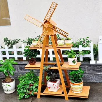 

Creative Bamboo Wood Garden Flower Stands Plant Holder Item Display Rack Large Storage Room Organizer Artistic Shelves for Decor