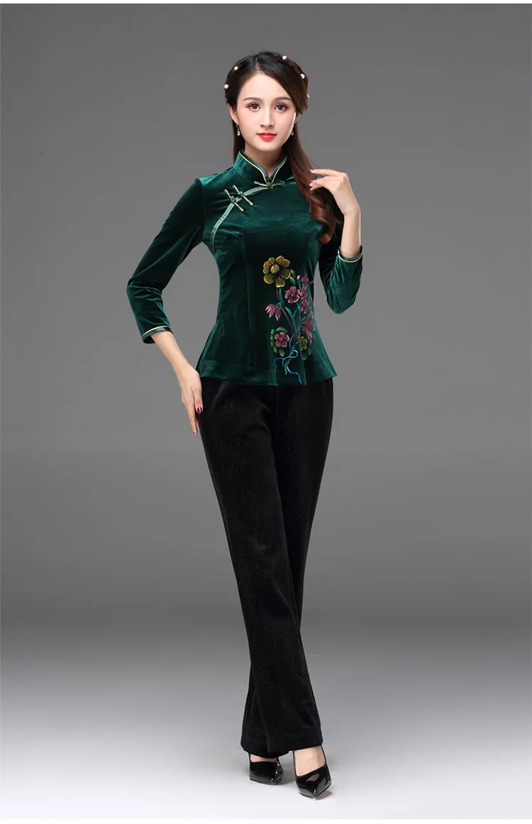 Cheongsam блуза Tang костюм блузка осенняя и зимняя мода улучшенная ретро тонкая Мать платье свадебное Золотое бархатное платье