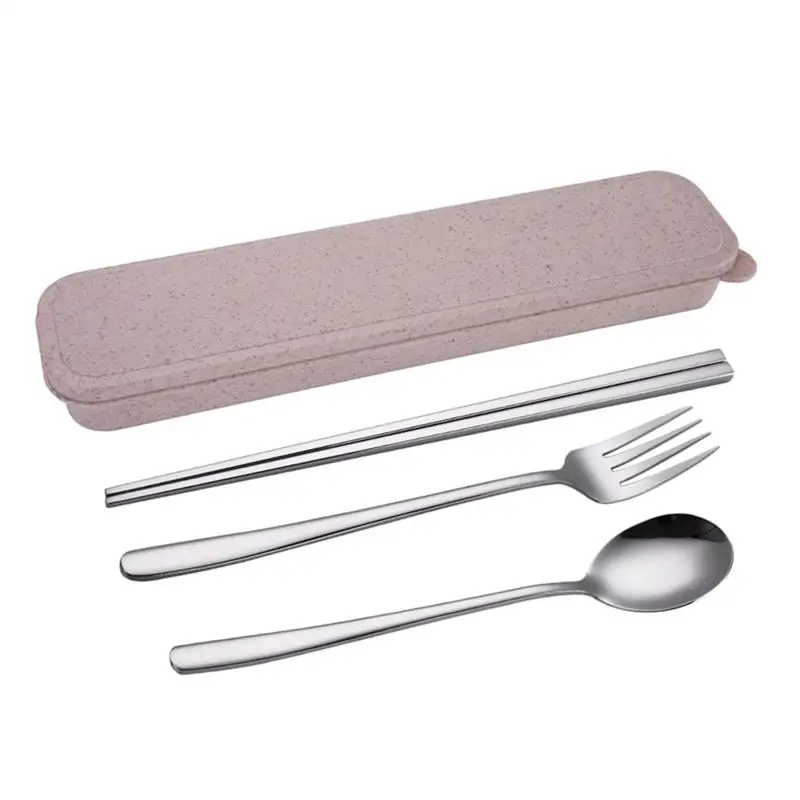 4 pcs/Set Knife Fork Spoon Portable Stainless Steel Reusable Flatware Tableware Cutlery with Box for Travel Picnic Business