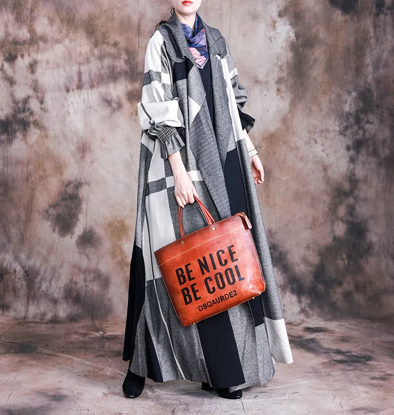 

Women Autumn Winter Plus Size Long Coat Outerwear Ladies Plaid Patchwork Trench Coat Female Loose Vintage Coat Oversize Overcoat