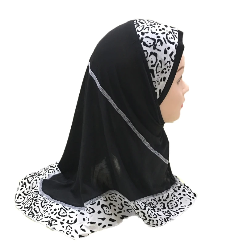 Мусульманский хиджаб для девочки, исламский шарф в арабском стиле, шали в стиле пэчворк с леопардовым узором для девочек от 2 до 7 лет