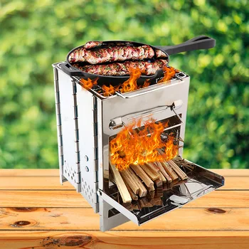 

Potable Outdoor Camping Wood Stove Picnic Bbq Grill Stainless Steel Folding Camping Stove Backpacking Barbecue Burning Stove