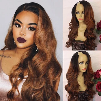 

Simbeauty Left Middle Right U Part Wig Side Part 1x4 Opening Peruvian Wig Ombre Brown Blonde Body Wave Wig with Remy Human Hair
