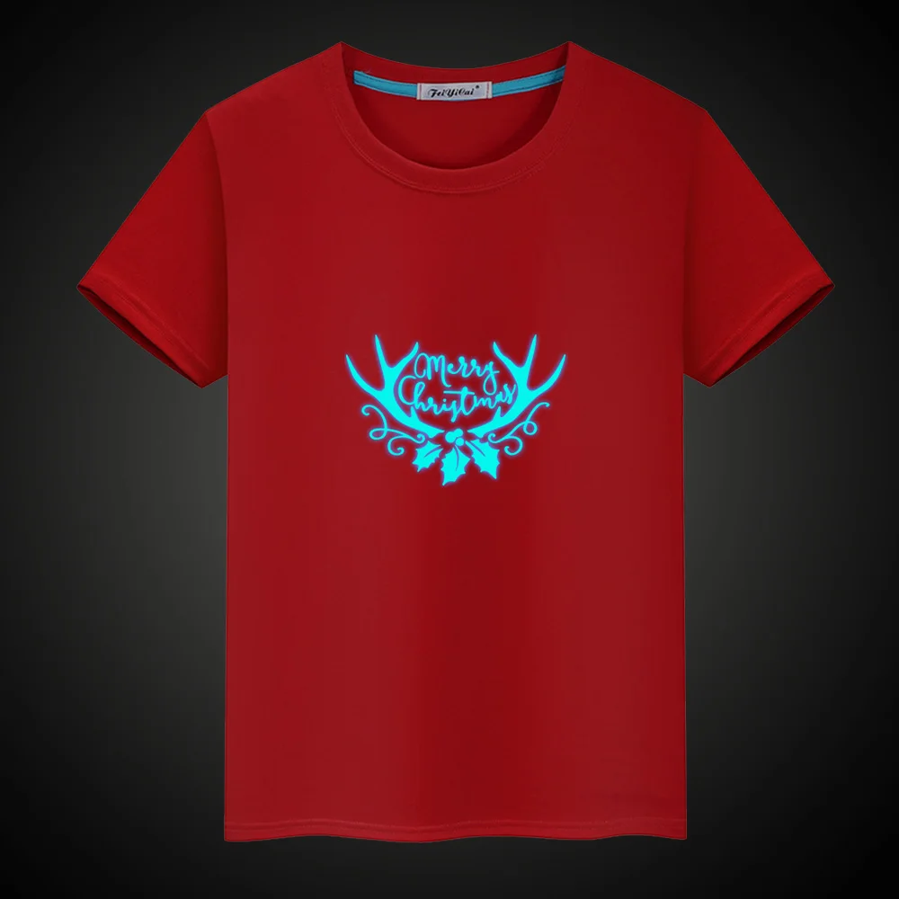 new Cartoon Christmas tree Luminous Kids T-Shirts Boy Girls Fluorescent Short Sleeves T shirt Baby Cotton Tops Ves - Цвет: 18