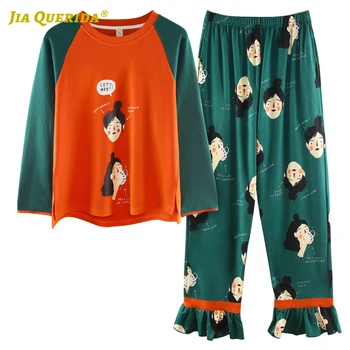 

Cartoon Printing Long Sleeve Long Pants Sleepwear Fashion Style Casual Style Pajamas Set Woman Clothes Ladies Girl Preppy Style