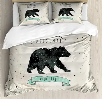 

Bear Duvet Cover Set Vintage Wildlife Theme with Random Dots Predator Paws Animal Themed Design Decorative 3 Piece Bedding Set