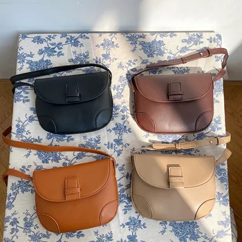 

2020 Women's Bag New Fashion Simple Bag Pu Solid Color Cross-Body Shoulder Bag Casual Saddle Bag