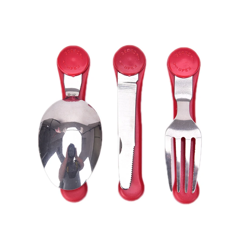 Folding Portable Stainless Steel Spoon Fork Utensils Outdoor Sports Camping Barbecue Picnic Dishes Acampament