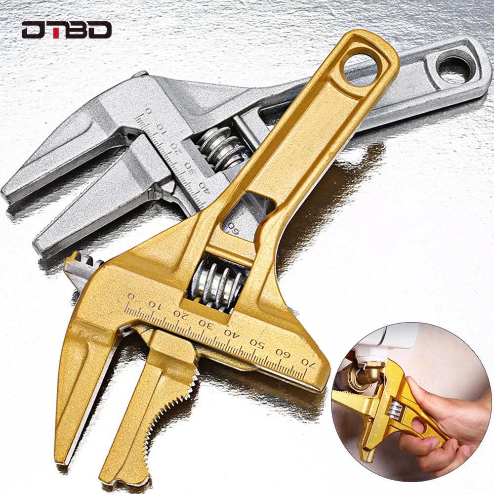 DTBD Multi-function Short Handle Universal Wrench Large Opening Bathroom Pipe Wrench  Adjustable Aluminum Alloy Repair Tool
