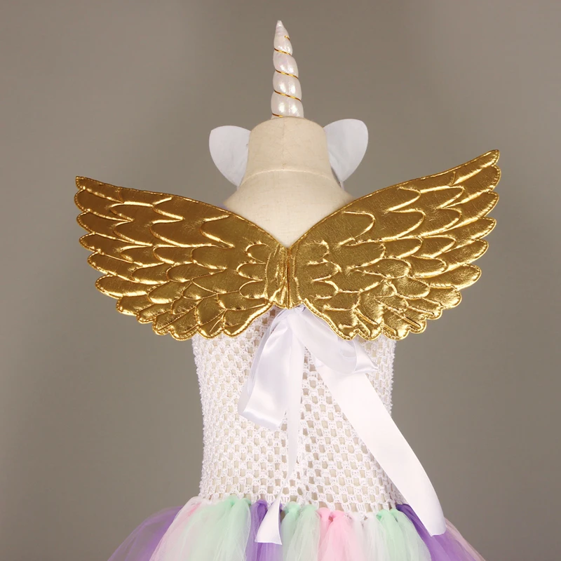 Girls Pastel Unicorn Flower Tutu Dress Princess Kids Pageant Party Tutu Dress with Headband wings Children Tulle Dress Ball Gown (12)