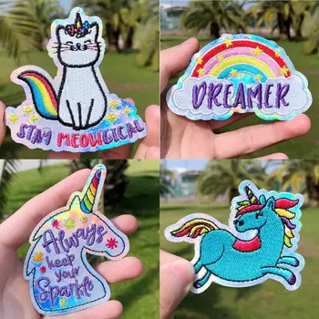 

Prajna Cartoon Unicorn Patch Embroidered Patches For Clothing Iron On Patches On Clothes DIY Cute Stripes Patches On Kids Jacket