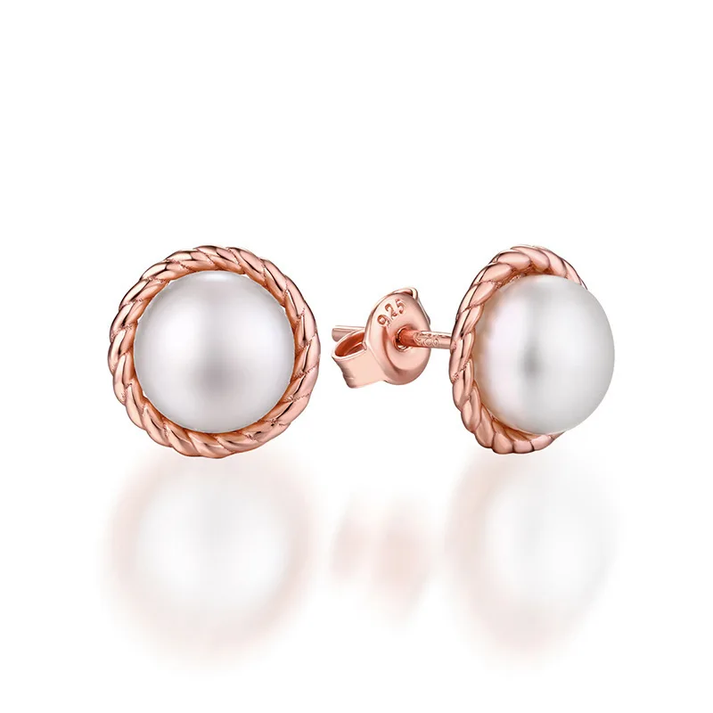 

Exquite 925 Sterling Silver Round Shape Freshwater Stud Pierced Earrings for Women Elegant 9K Plated Fine Annivresary Jewelry