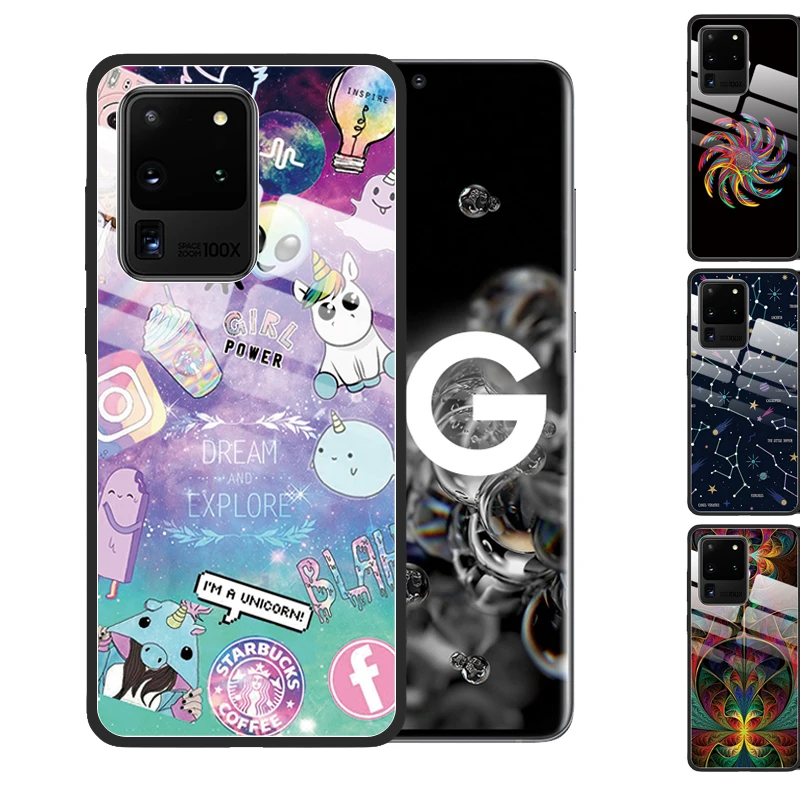 Чехол из закаленного стекла с рисунком для Samsung Galaxy S20 Ultra S10 Plus 5G S10E S9 S8 Note 10 9