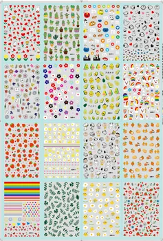 

16pcs designer brand nail sticker Nail Art Sticker Decal 3D Cute Flower Cartoons Sea Plants Daisy Cactus Adhesiv stickers