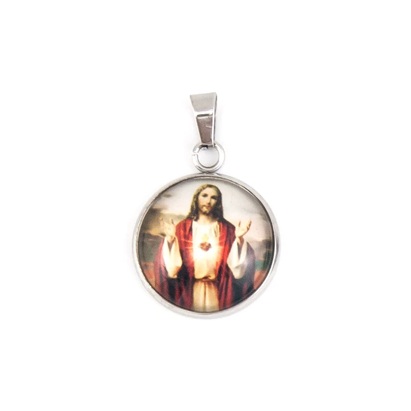 silver- Risul virgen de guadalupe angle Our Lady Jesus San Benito молитва padrenuestro очаровательный Из Нержавеющей Стали Кулон - Окраска металла: silver-