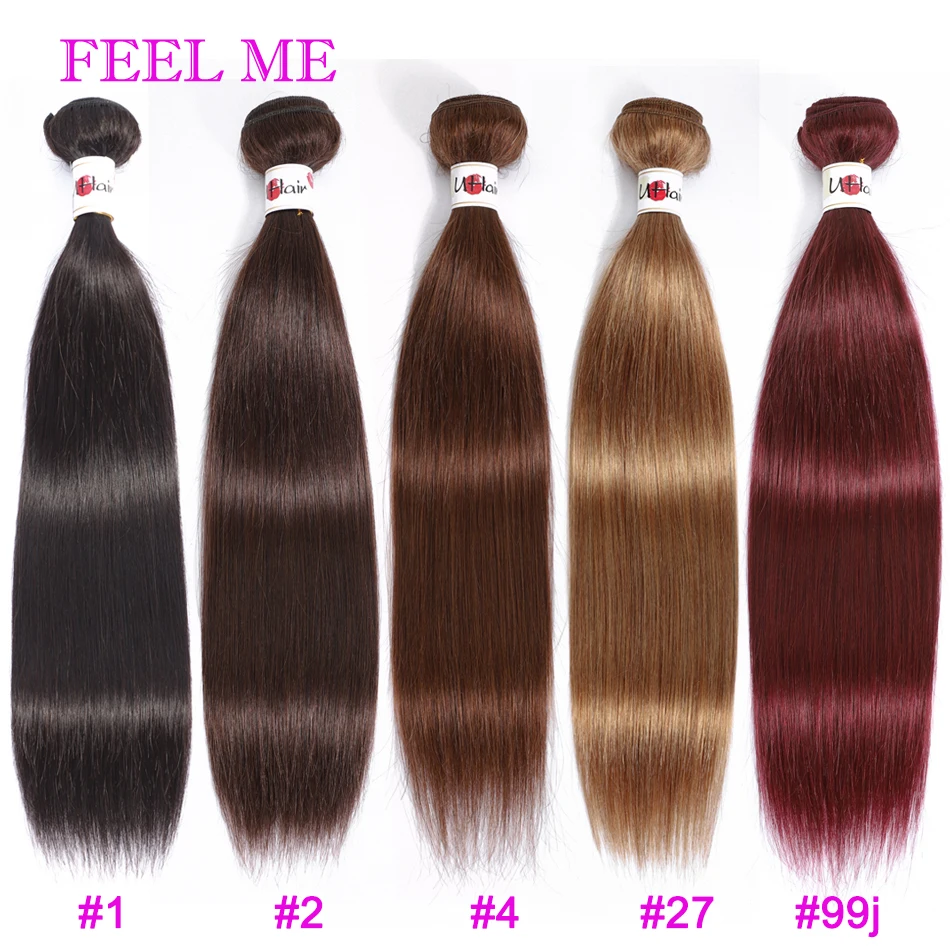 

FEEL ME Pre-Colored Straight Human Hair Bundles Brazilian Hair #1 #2 #4 #27 #30 #99j Pure Color Non-remy Hair Extension 3/4pcs