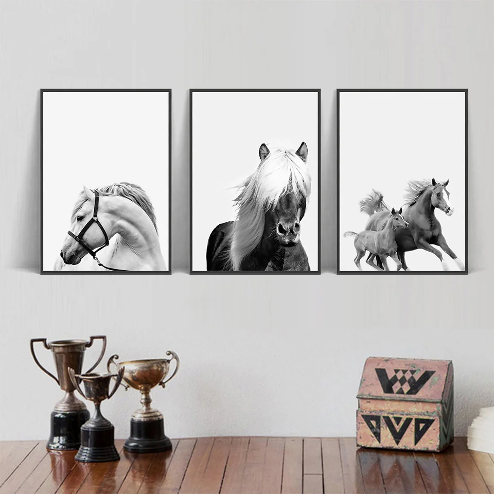 Скандинавская Настенная картина на холсте черно-белый постер с животными принты