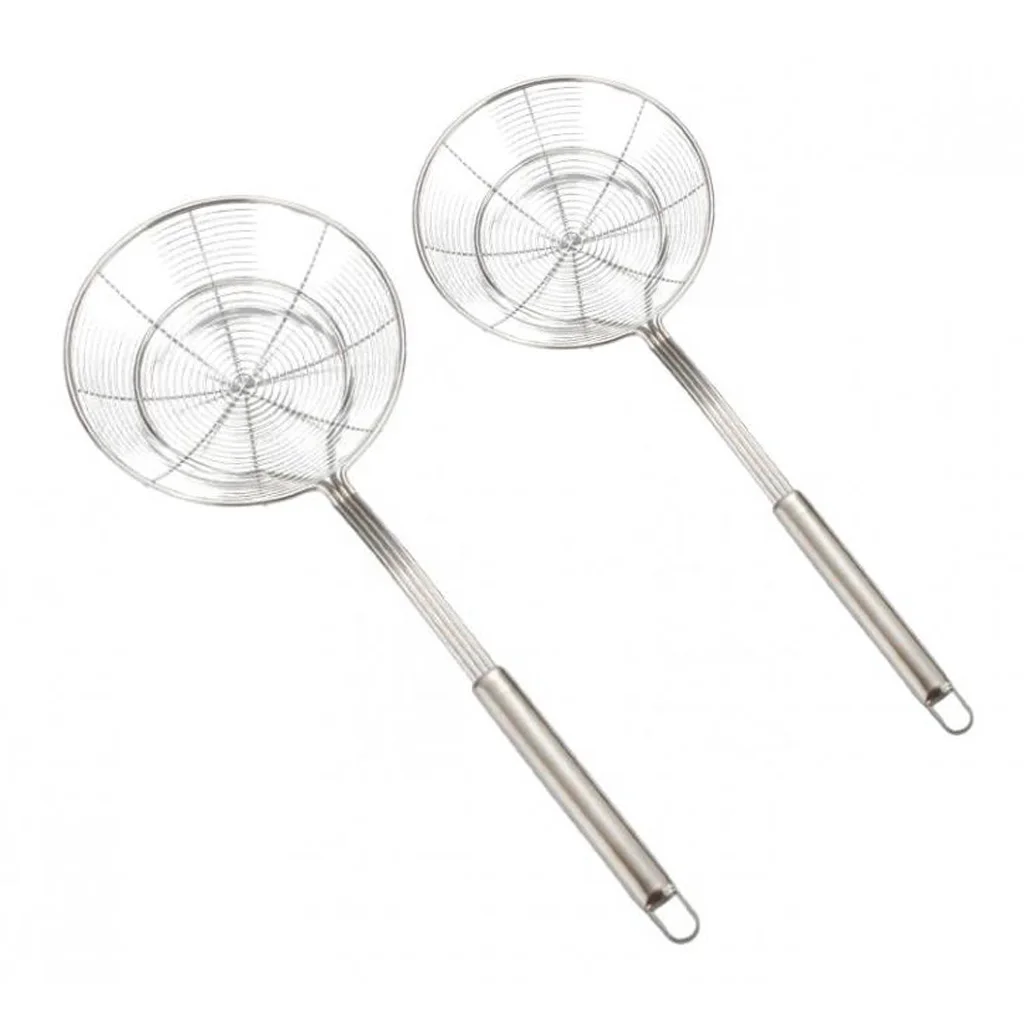 2 Pieces Stainless Steel Spiral Lifter Skimmer Deep Frying Strainer 20cm&14cm - Silver