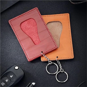 

Men Women Simple Leather Badge Holder ID Card Holders Mini Wallet Credit Bus Meal Access Card Bag Keychain Travel Accessories