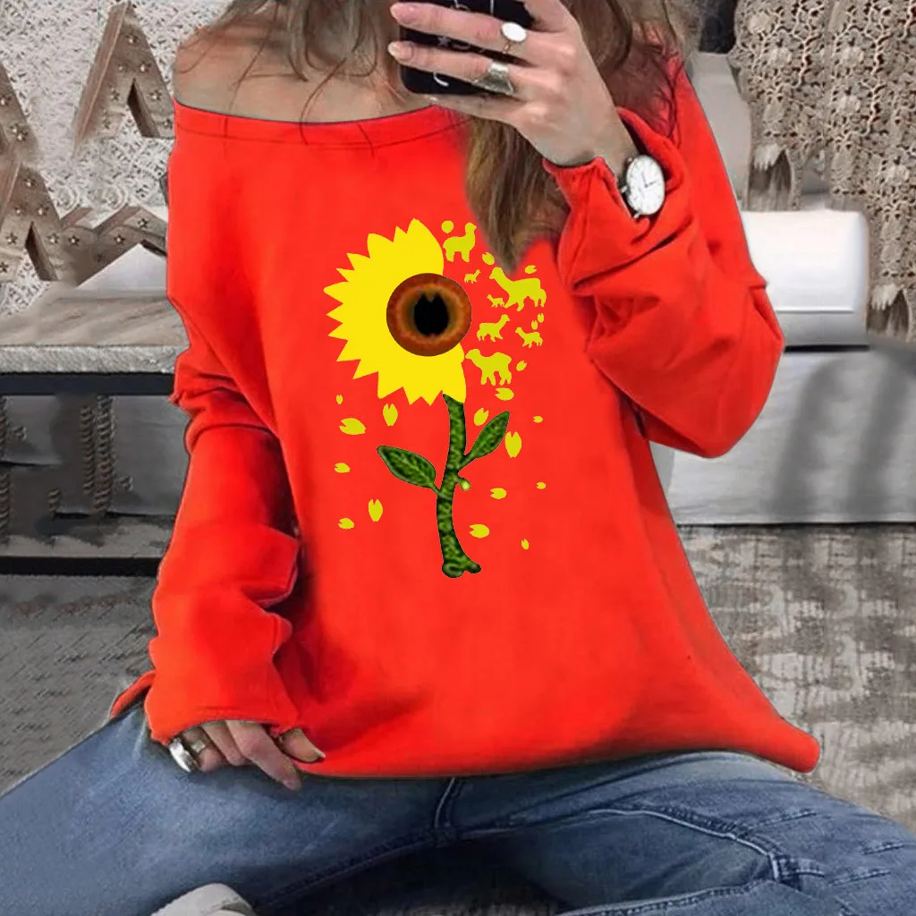 Женская толстовка bluzy damskie с принтом «Подсолнух», Женская Повседневная однотонная толстовка с длинными рукавами и принтом «кошачий рога», moletom feminino