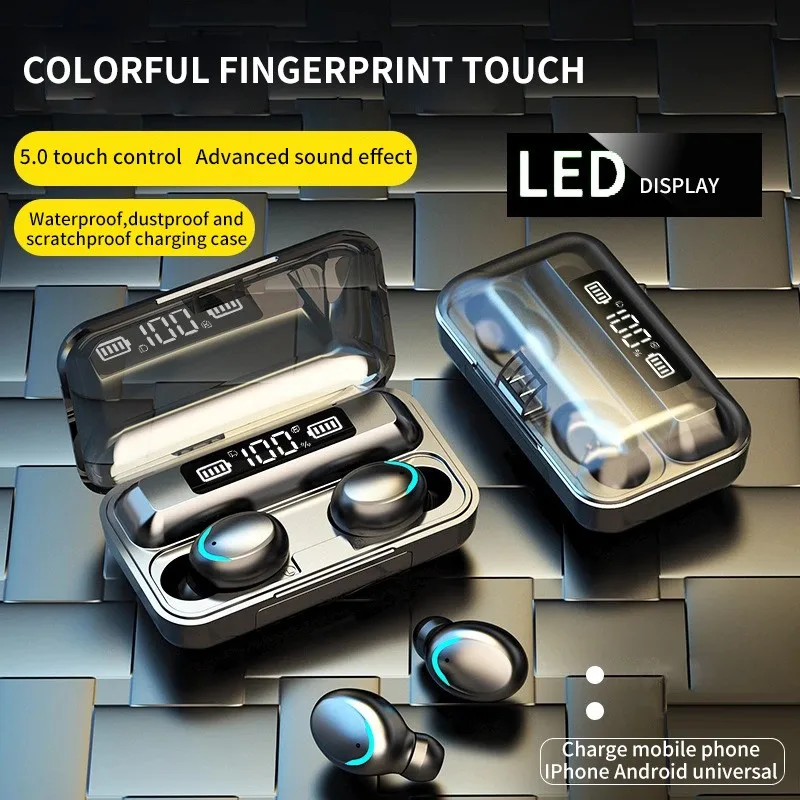 Oringinal F9 5 Bluetooth 0 наушники TWS сенсорная гарнитура с отпечатком пальца Hi Fi стерео