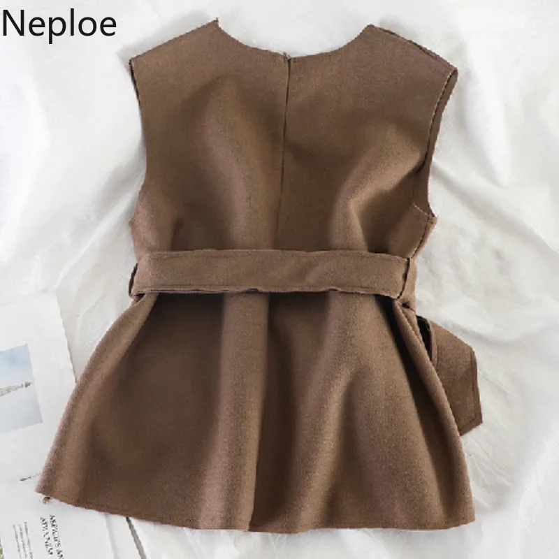 Neploe/Корейская женская Однотонная футболка с высоким воротником и зауженной талией на шнуровке, комплект из 2 предметов для женщин 46743