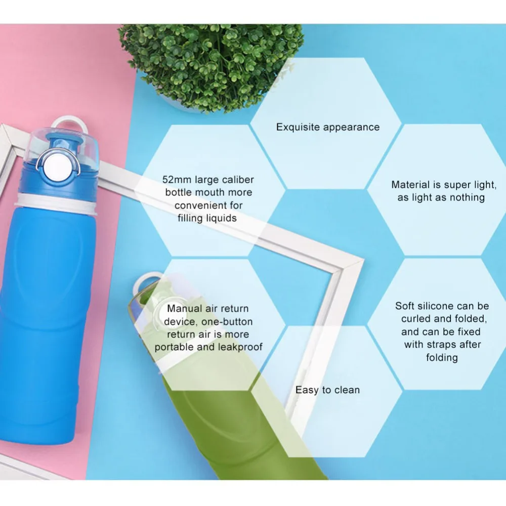 25 oz / 750ml Portable Eco-Friendly Silicone Folding Water Bottle Leak-Proof Outdoor Sports Bottle Suitable for Hiking Travel