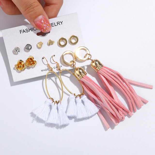 Tassel Earrings For Women Boho Acrylic Earrings Crystal Set Long Shell Stud Earring 2020 Brincos Female Fashion Jewelry