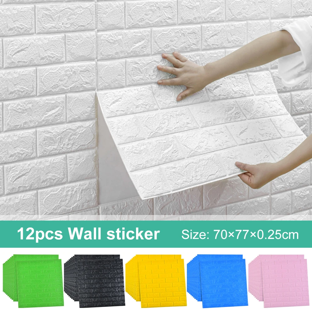 

12pcs Stick 3D Wall Sticker Self adhesive Wallpaper Peel and Living Room Brick Stickers Bedroom Kids Room Brick Paper Home Decor