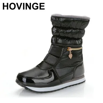 

HOVINGE women snow boots waterproof female boots rubber high botas shiny grey big size 41 platform thickened cotton shoes