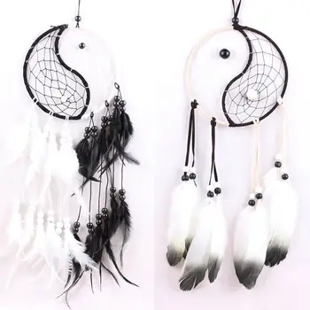 

Dream Catcher Handmade Traditional Dream Catche Yin Yang Feather 6.5" Diameter x 16" Long Home Decoration