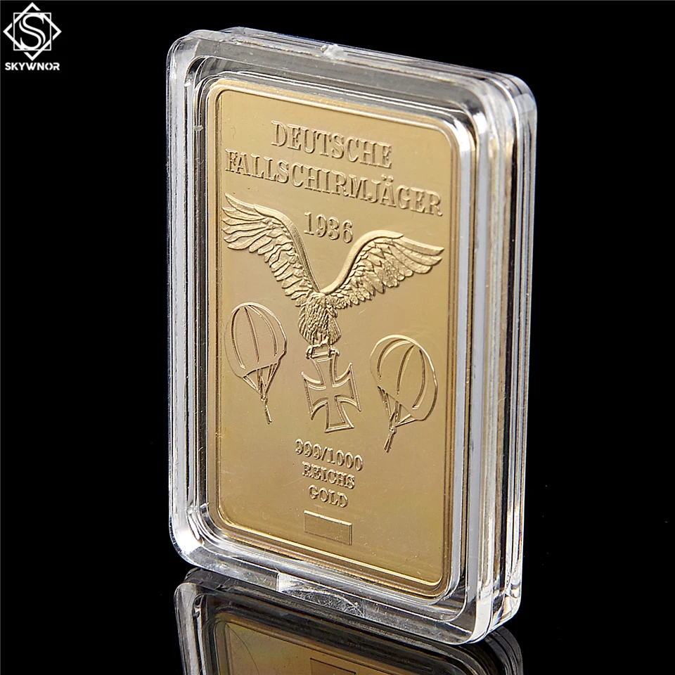 1936 Deutsche Fallschirmjager German Eagle Military Air Force Paratrooper 999/1000 Gold Souvenir Medallion Token Bar