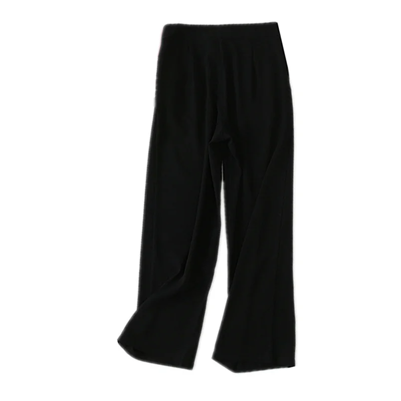 Black-Pants Осенний цвет, Женский костюм с отворотом, длинный рукав, Тонкий Блейзер, высокая талия, широкие брюки, набор размера плюс, деловые костюмы для девушек - Цвет: Black-Pants