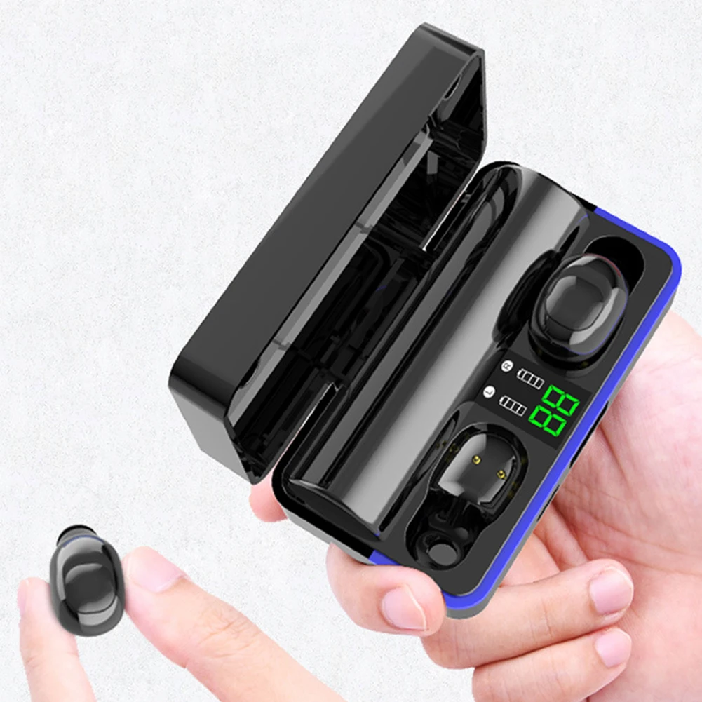 Touch Control Noise Reduction Wireless Bluetooth Earphones Charging Box Light Strip Digital Display Sport With Microphone Mini