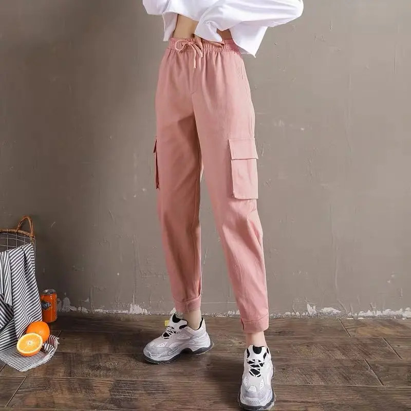 Уличная женские брюки-карго Беговые брюки в повседневном стиле черные Высокая