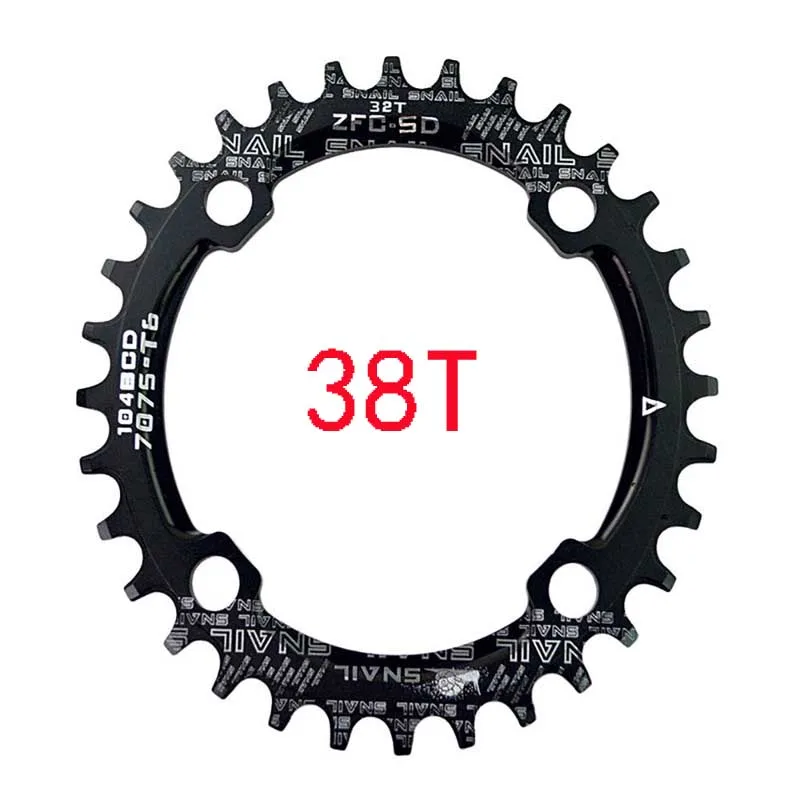 black 38T MTB Bicycle Round Shape Chainwheel 32T/34T/36T/38T/40T/42T 104BCD Chainring Bike Circle Crankset Single Plate Bicycle Parts - Цвет: black 38T