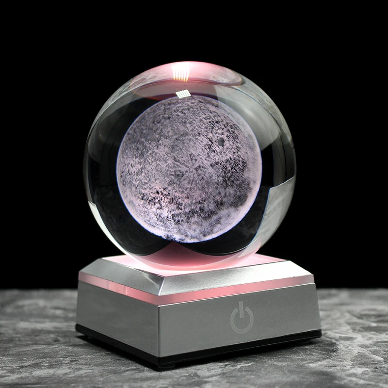 Galaxy Display Globe Sphere Glass with Clear Stand Powstro 3D Laser Engraved Crystal Ball Planet Gift for Valentines Day Anniversary Wedding Birthday