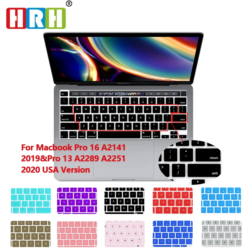 Цветная силиконовая накладка на клавиатуру HRH с английской раскладкой для MacBook Pro